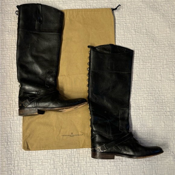 Golden Goose Distressed Tall Studded Riding Boot, Size 37 - Picture 2 of 8